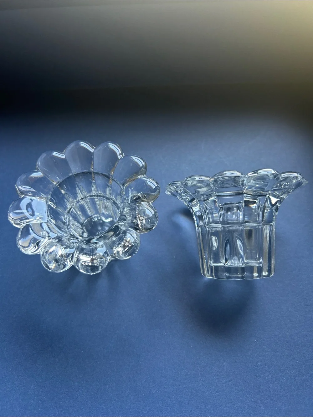 Borgonovo Scalloped Clear Glass Votive Holder Pair - Elegant Clear Finish Italy